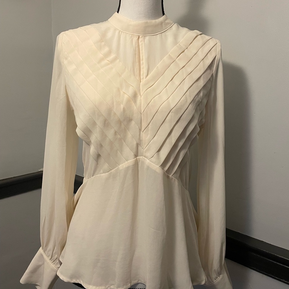 Winter White Long Sleeve Chiffon Dressy Blouse